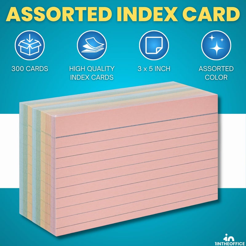 1InTheOffice Index Cards 3 x 5 Ruled Pastel Colored, Assorted 300/Pack - Image 2